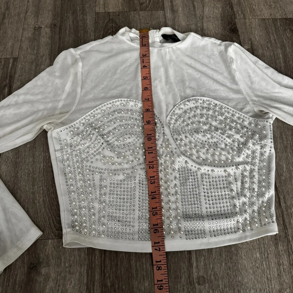White Long Sleeve beaded Women's Top